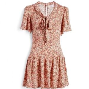 Reformation Pink Floral Tie-Neck Mini Dress
